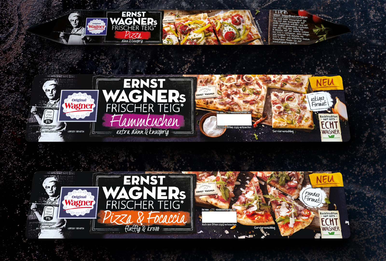 Wagner fresh pizza, focaccia and tarte flambée dough packaging.